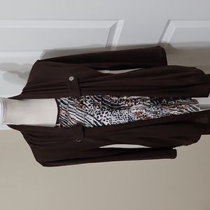 NOTATIONS LAYERED LOOK BROWN CARDIGAN w/ ruffled top. SZ S GREAT C…